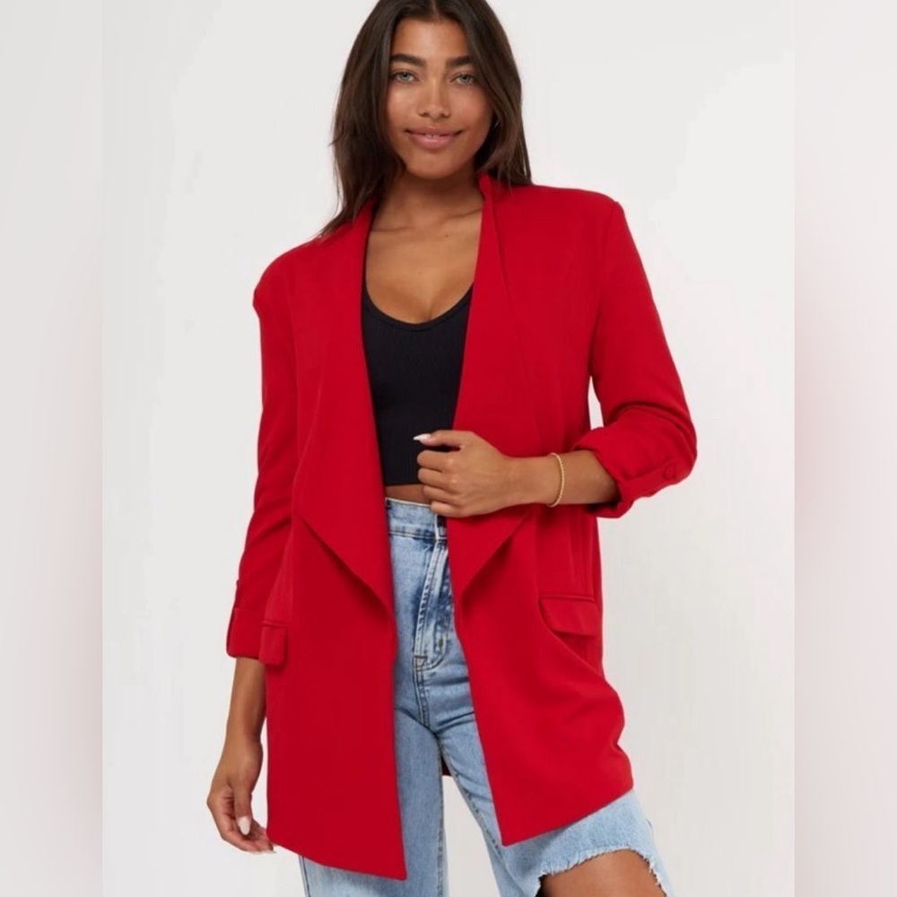 Boom Boom Jeans Crepe Red Blazer